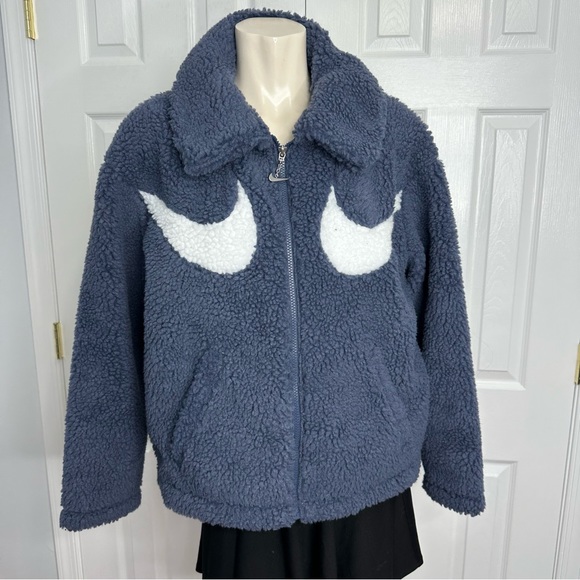 NIKE teddy bear fleece JACKET sports casual athletic blue white zipper NEW S - Picture 10 of 10